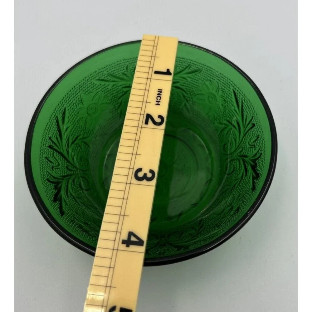 Vintage Emerald Green Pressed Glass Berry Dessert Bowls Floral Set of 2